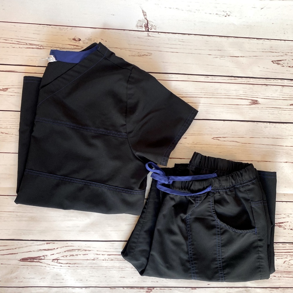Scrubstar Black Blue Scrubs Set Top Large Pants Medium